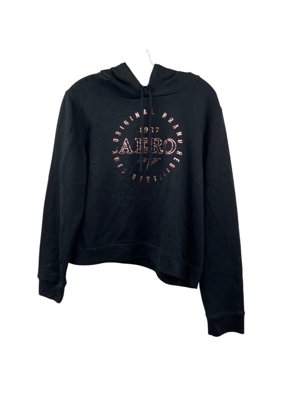 Aeropostale Womens Cropped Hoodie Pullover Black/Pink Size XL